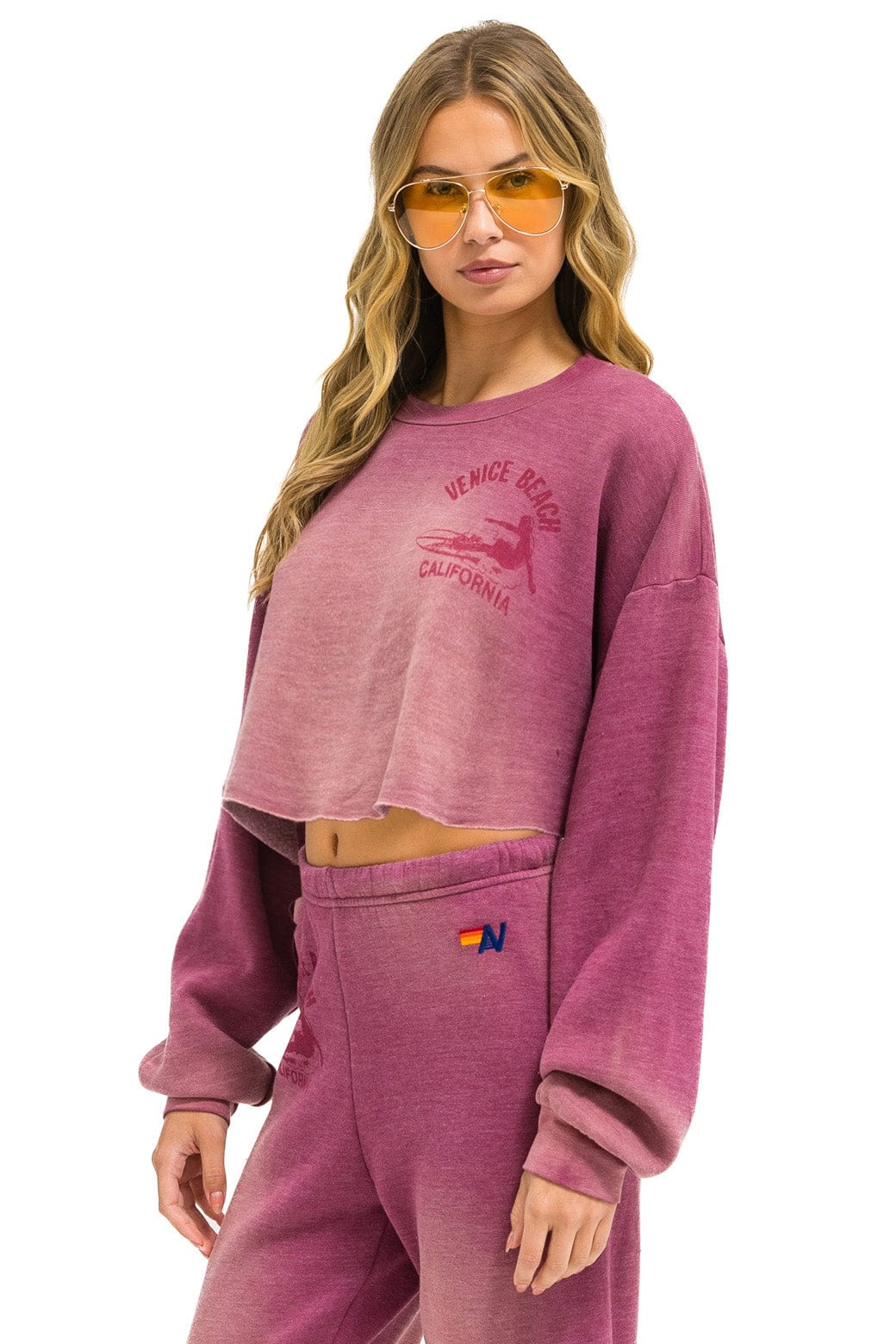 VENICE SURFER CROPPED CREW SWEATSHIRT RELAXED - FADED BERRY - Image 2