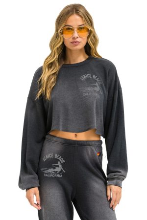 VENICE SURFER CROPPED CREW SWEATSHIRT RELAXED - FADED SMOKE
