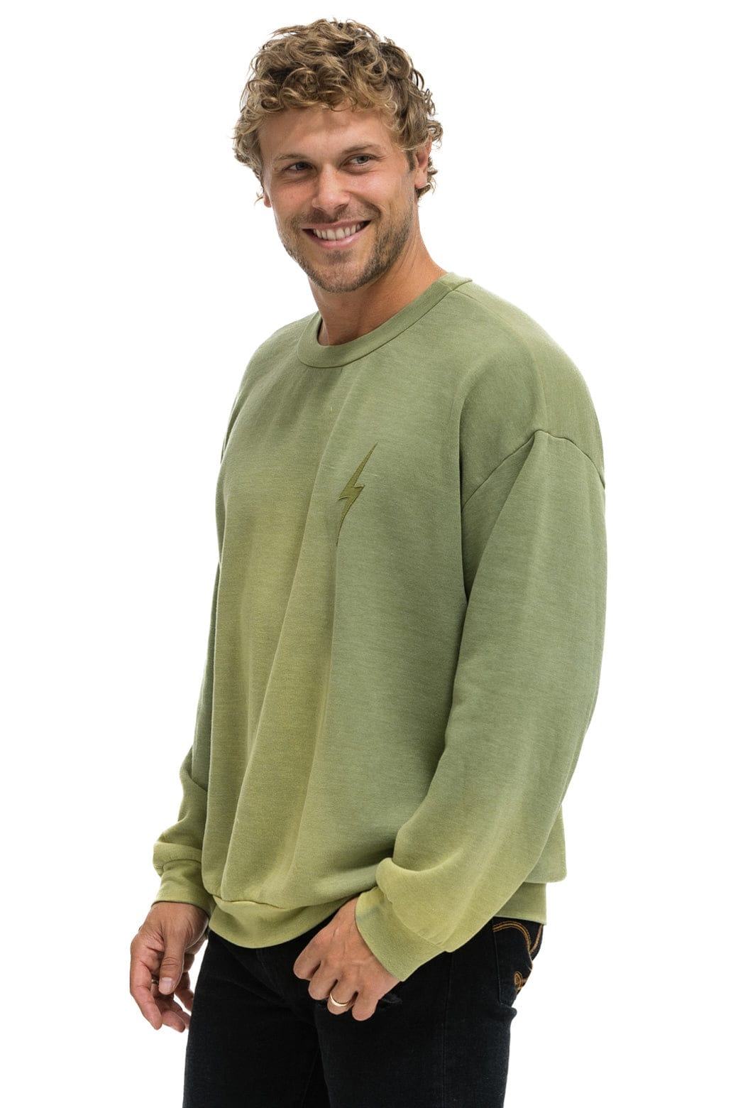 BOLT STITCH 2 RELAXED CREW SWEATSHIRT - FADED ARMY - Image 4