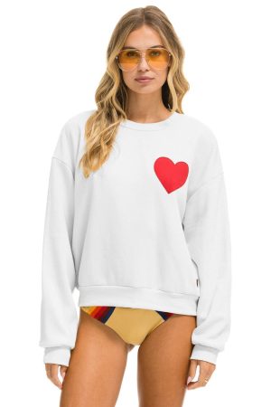 HEART STITCH RELAXED CREW SWEATSHIRT - WHITE
