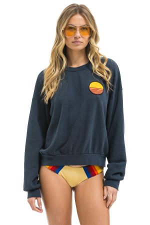 SUNSET PATCH RELAXED CREW SWEATSHIRT - CHARCOAL
