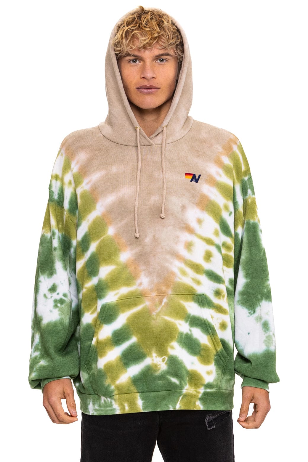 HAND DYED V RELAXED PULLOVER HOODIE - TIE DYE SAND // JUNGLE - Image 2
