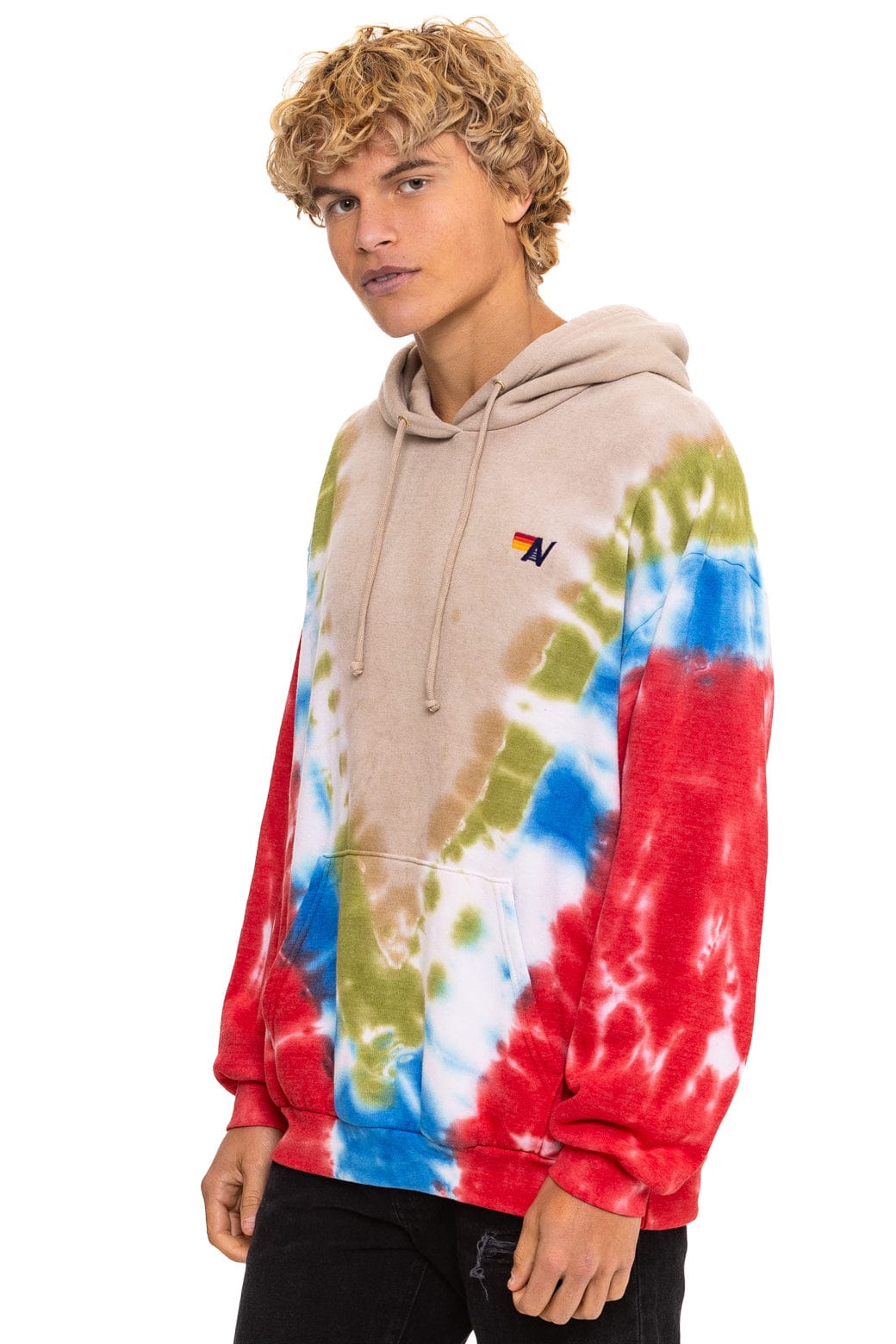 HAND DYED V RELAXED PULLOVER HOODIE - TIE DYE SAND // BLUE RED - Image 6