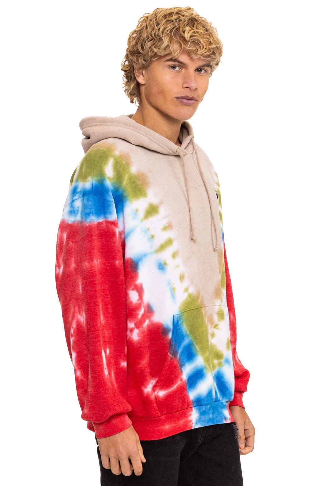 HAND DYED V RELAXED PULLOVER HOODIE - TIE DYE SAND // BLUE RED - Image 8