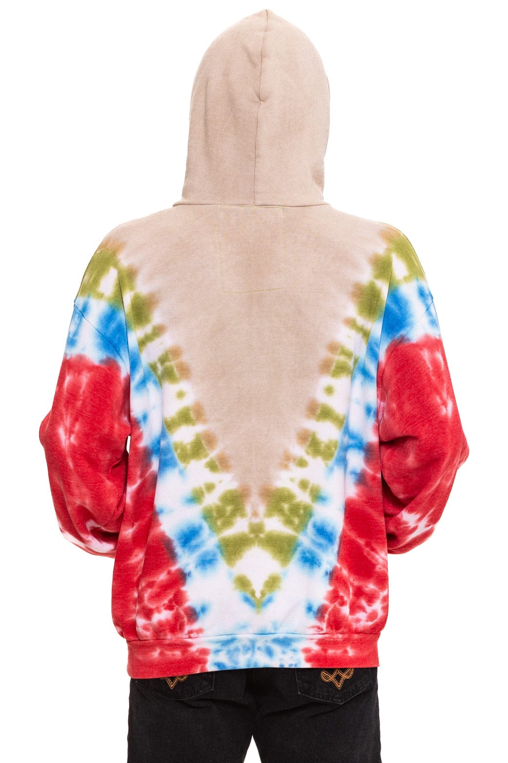 HAND DYED V RELAXED PULLOVER HOODIE - TIE DYE SAND // BLUE RED - Image 10