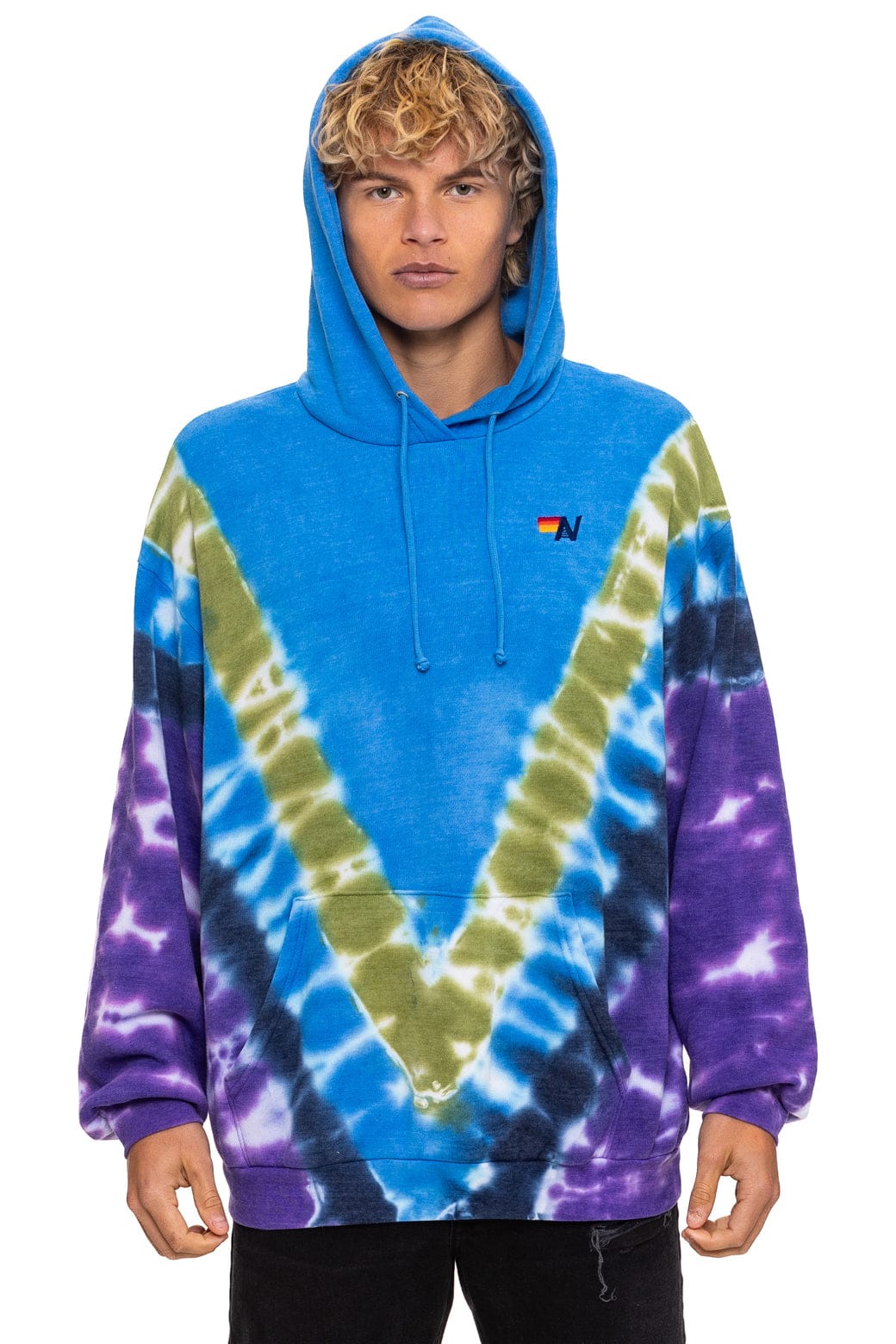 HAND DYED V RELAXED PULLOVER HOODIE - TIE DYE OCEAN // PURPLE - Image 2