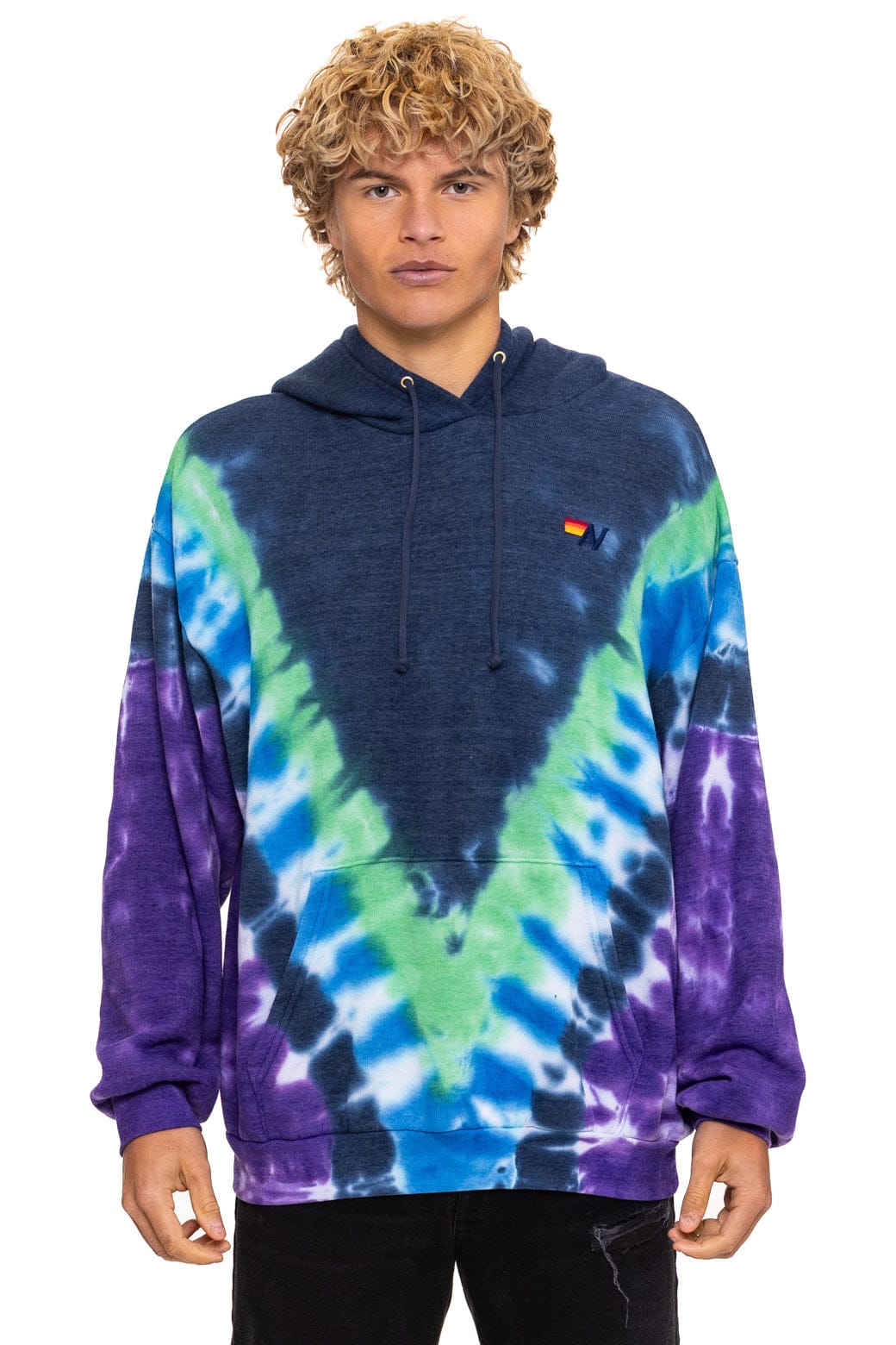 HAND DYED V RELAXED PULLOVER HOODIE - TIE DYE MIDNIGHT // PURPLE - Image 8
