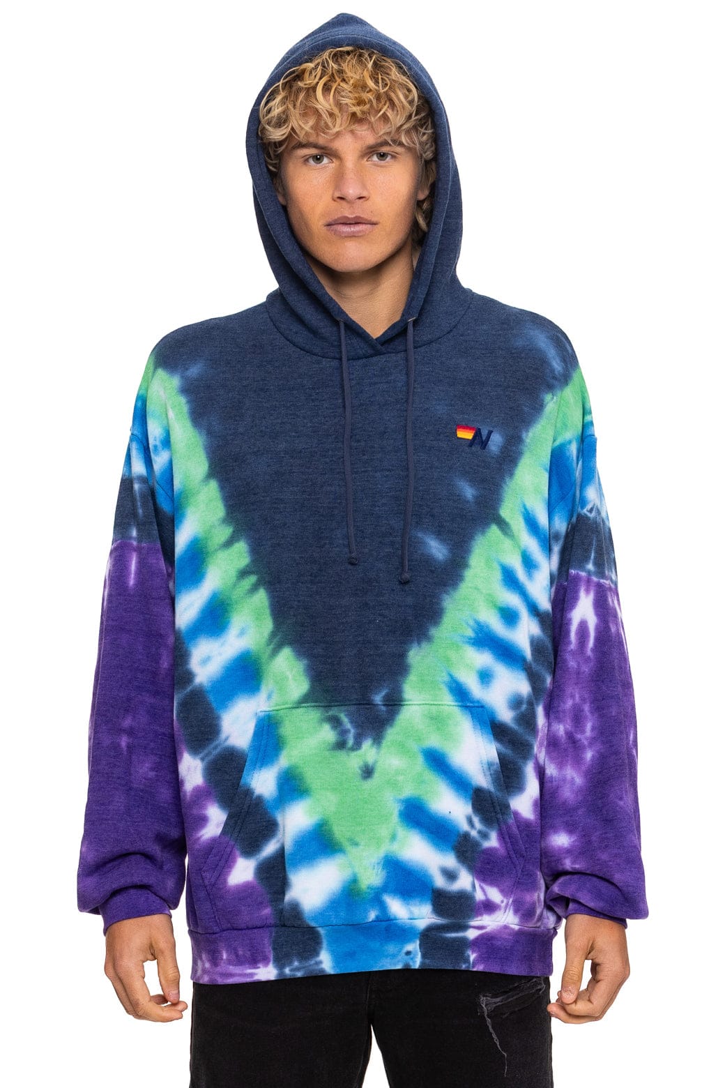 HAND DYED V RELAXED PULLOVER HOODIE - TIE DYE MIDNIGHT // PURPLE - Image 2
