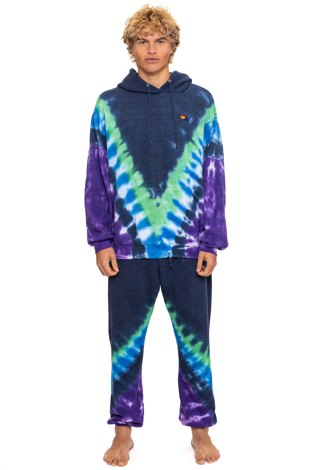 HAND DYED V RELAXED PULLOVER HOODIE - TIE DYE MIDNIGHT // PURPLE - Image 4