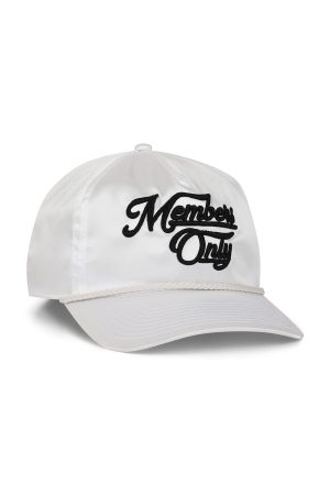 MEMBERS EXCLUSIVE VINTAGE SATIN SCRIPT TRUCKER HAT - WHITE // BLACK