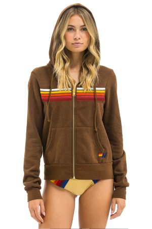 5 STRIPE HOODIE - CHOCOLATE // RAINBOW WHITE