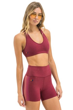 5 STRIPE 4 INCH HI-RISE BIKER SHORT - BERRY