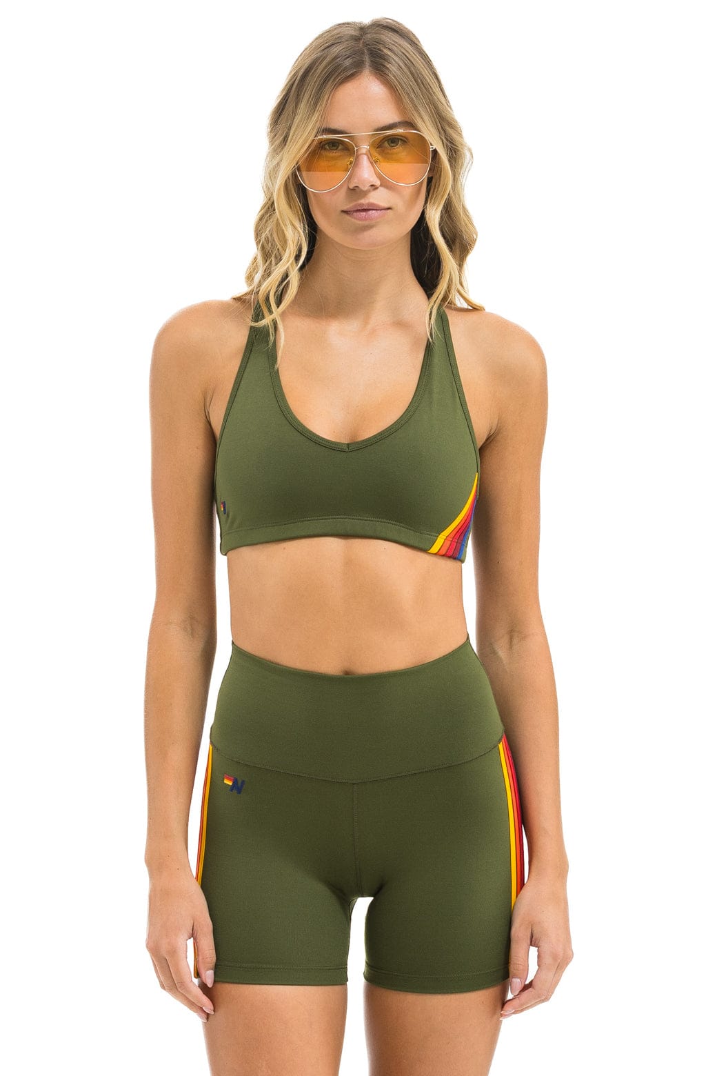 5 STRIPE RAINBOW 4 INCH HI-RISE BIKER SHORT - LEAF - Image 2