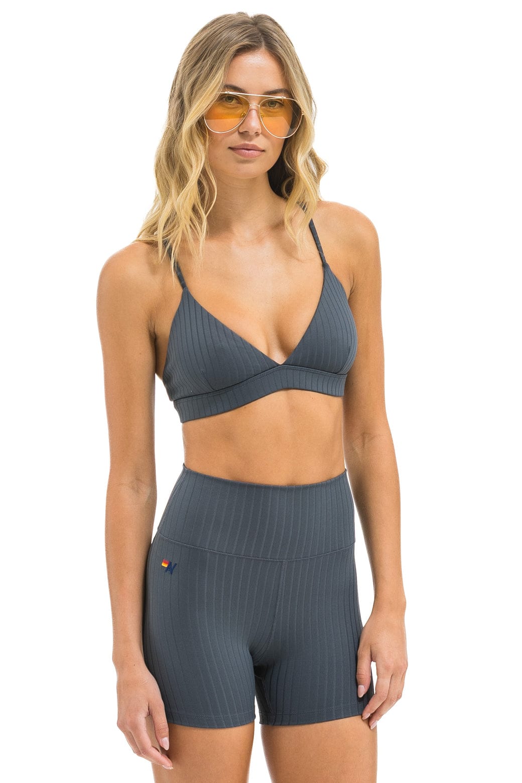 WIDE RIB TRIANGLE ADJUSTABLE SPORTS BRA - TITANIUM - Image 2