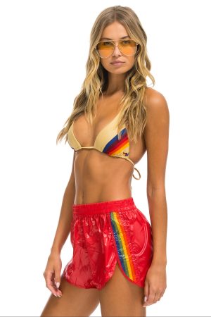 5 STRIPE NYLON JOGGER SHORT - CHERRY