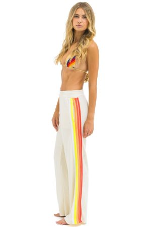 5 STRIPE WIDE LEG POCKET SWEATPANTS - VINTAGE WHITE // WHITE NEON