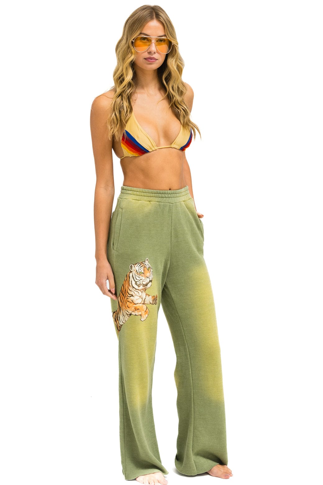 TIGER WIDE LEG POCKET SWEATPANTS - FADED ARMY - Image 2