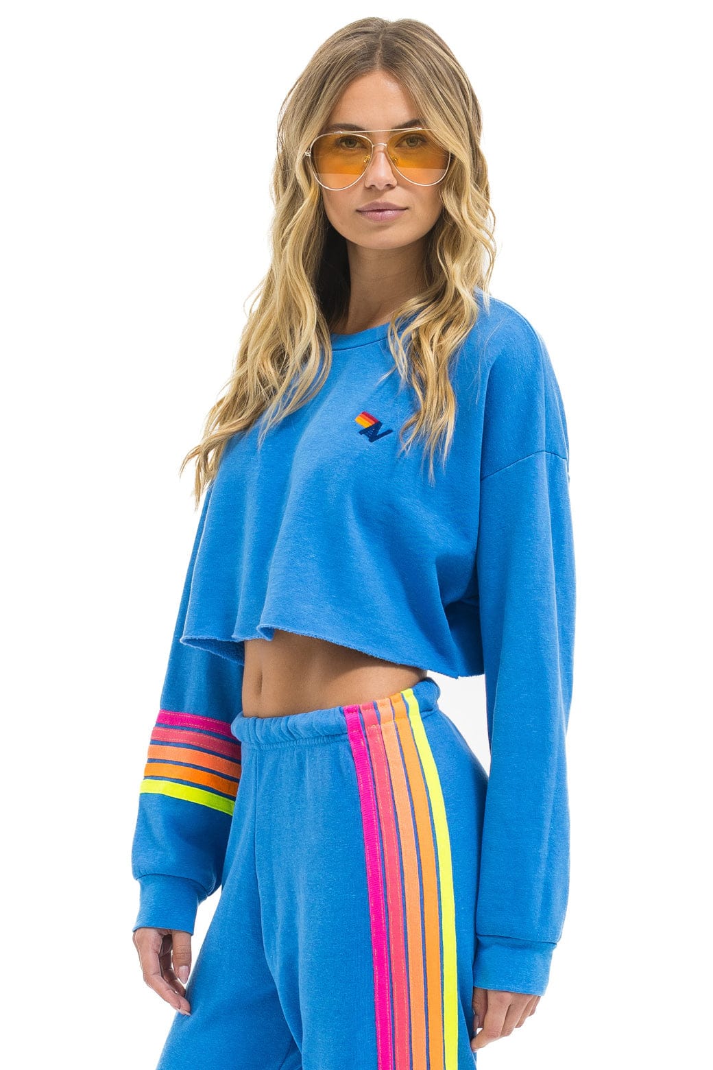 RUGBY STITCH CROPPED CREW SWEATSHIRT RELAXED - COBALT // NEON - Image 3