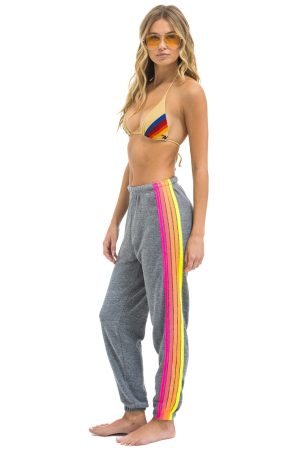 5 STRIPE SWEATPANTS - HEATHER GREY // NEON