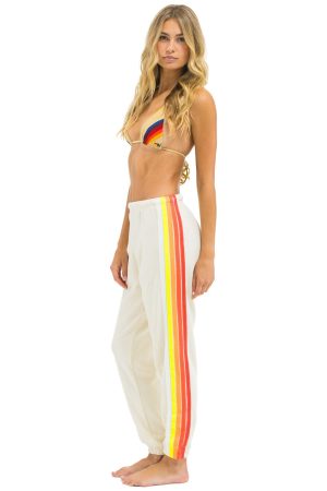 5 STRIPE SWEATPANTS - VINTAGE WHITE // WHITE NEON