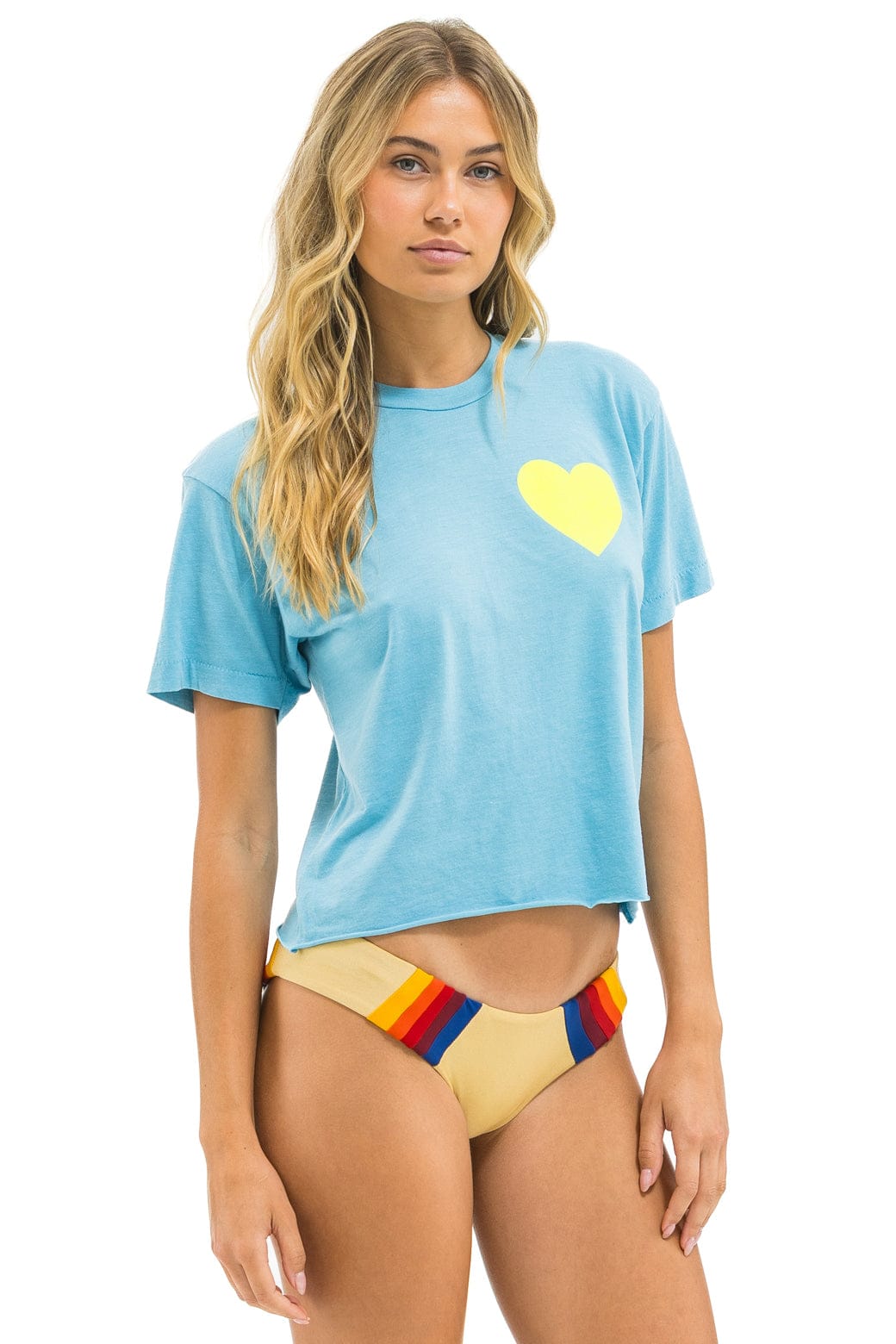 HEART PRINT BOYFRIEND TEE - AQUA // NEON YELLOW - Image 4
