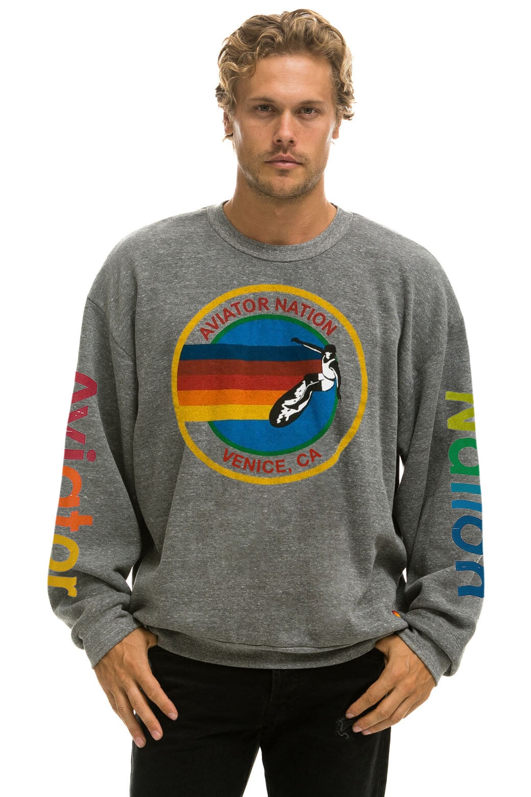 AVIATOR NATION RELAXED CREW SWEATSHIRT - HEATHER GREY - Image 2