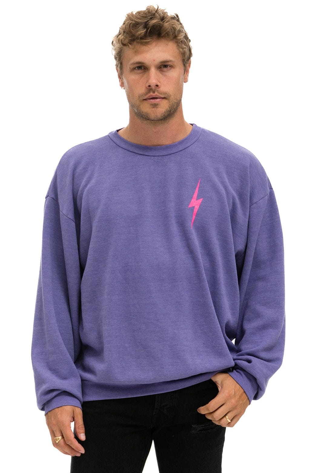 BOLT 2 RELAXED CREW SWEATSHIRT - LAVENDER // NEON PINK - Image 2