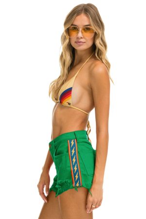 BOLT STRIPE BOYFRIEND CUTOFF JEAN SHORTS - KELLY GREEN