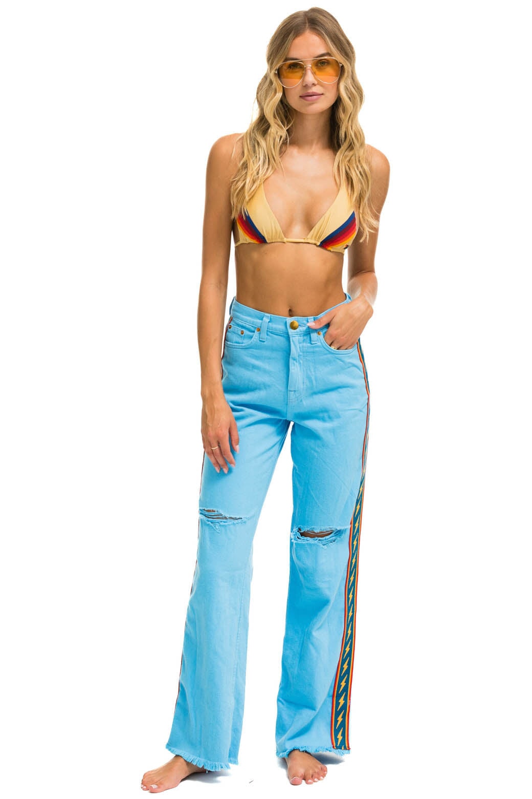 BOLT STRIPE HI RISE WIDE-LEG GYPSY JEAN - SKY - Image 2