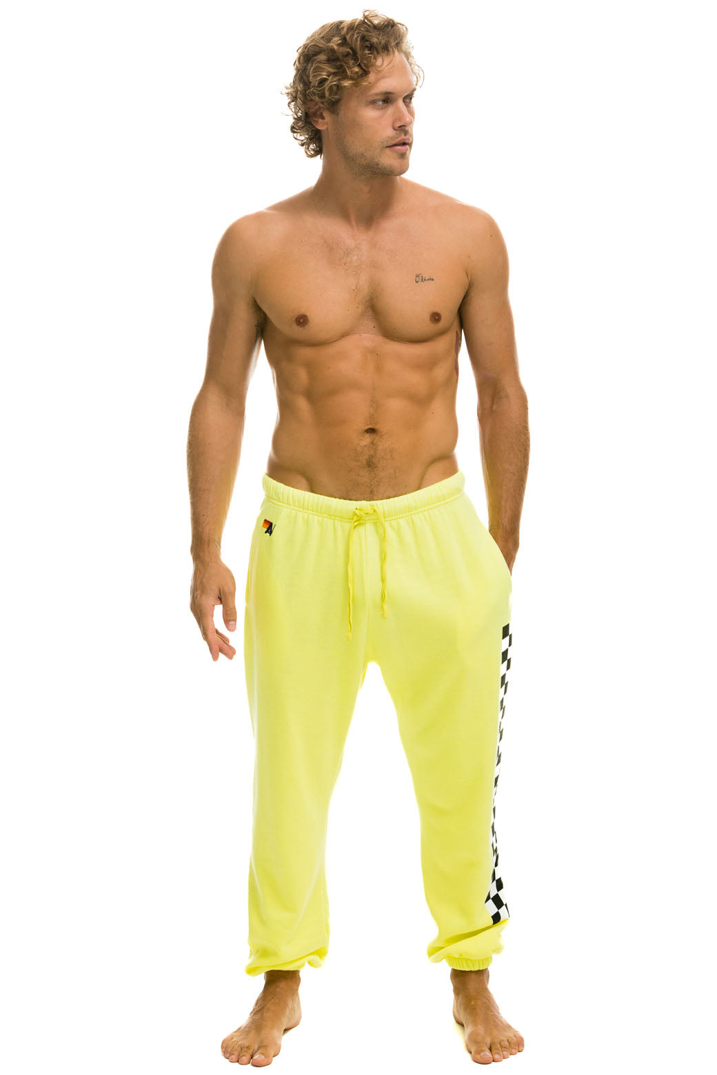 CHECK LEG SWEATPANTS - NEON YELLOW - Image 3