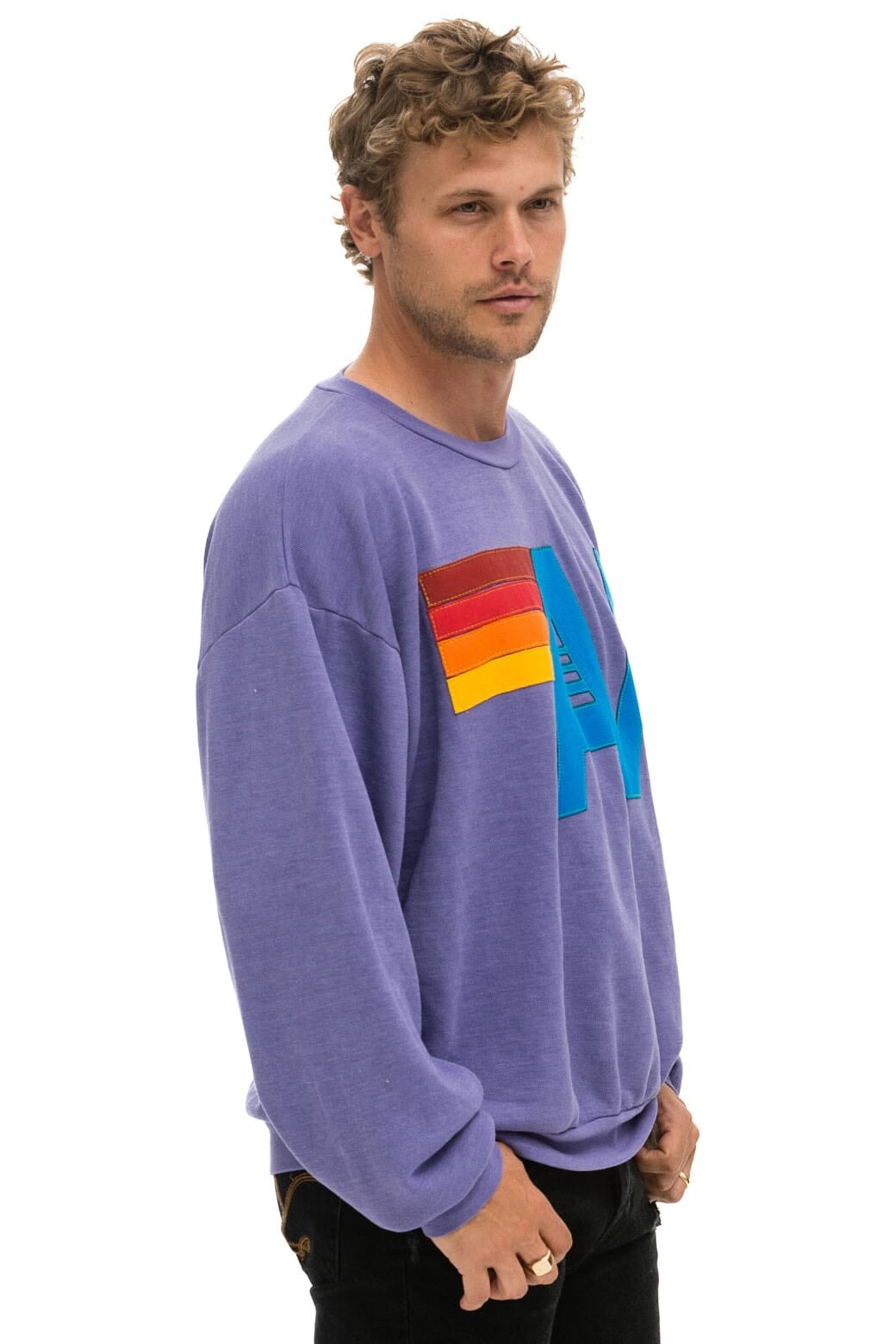 LOGO STITCH RELAXED CREW SWEATSHIRT - LAVENDER - Image 6