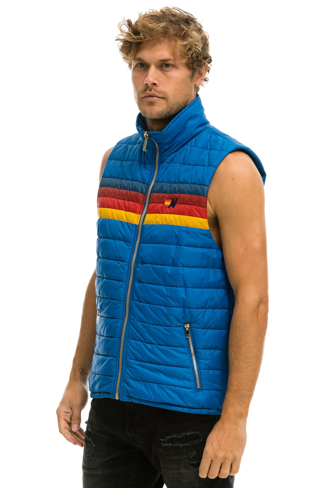 MEN'S 4 STRIPE VEST - SNORKEL BLUE - Image 4
