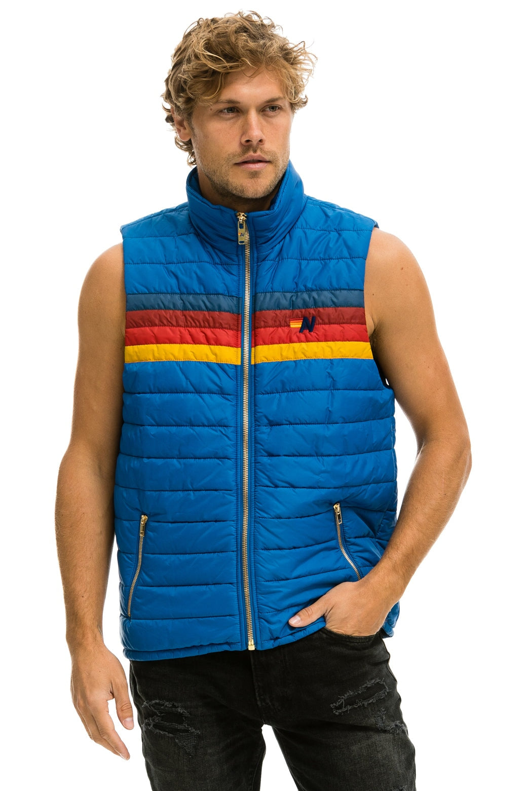 MEN'S 4 STRIPE VEST - SNORKEL BLUE - Image 5