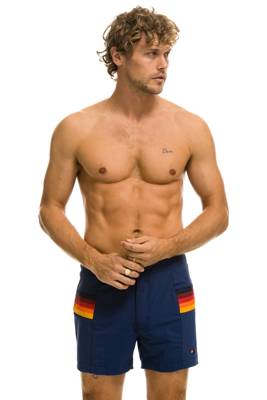 MEN'S HORIZONTAL 5 STRIPE FLEX SHORTS - NAVY - Image 5