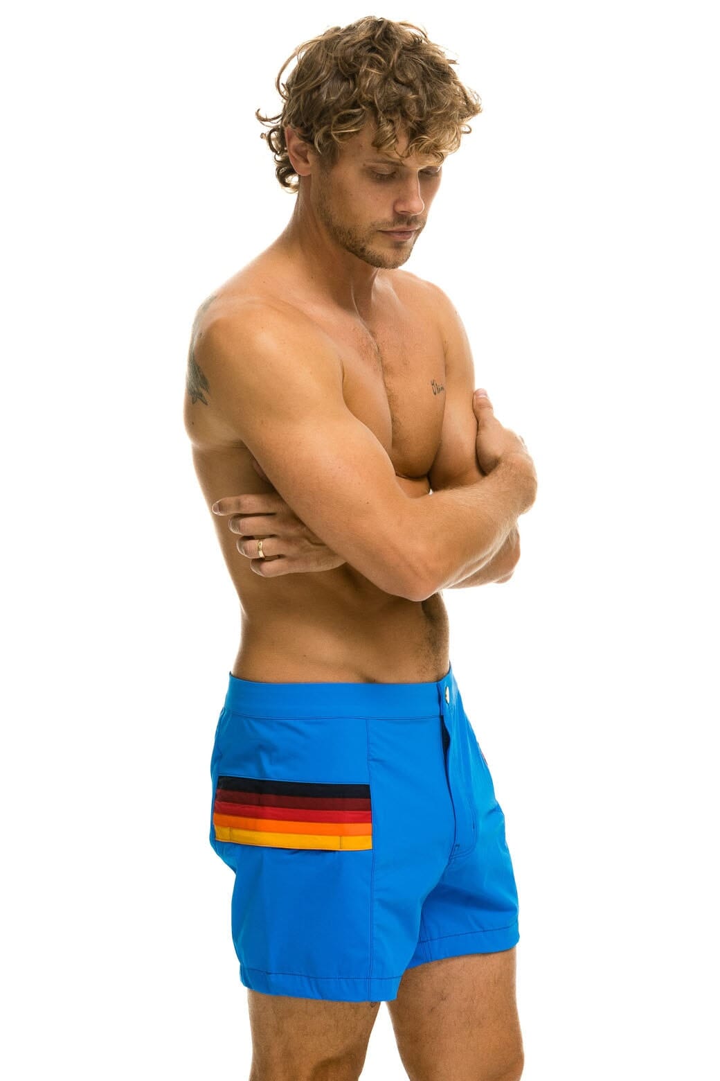 MEN'S HORIZONTAL 5 STRIPE FLEX SHORTS - PARROT BLUE - Image 2