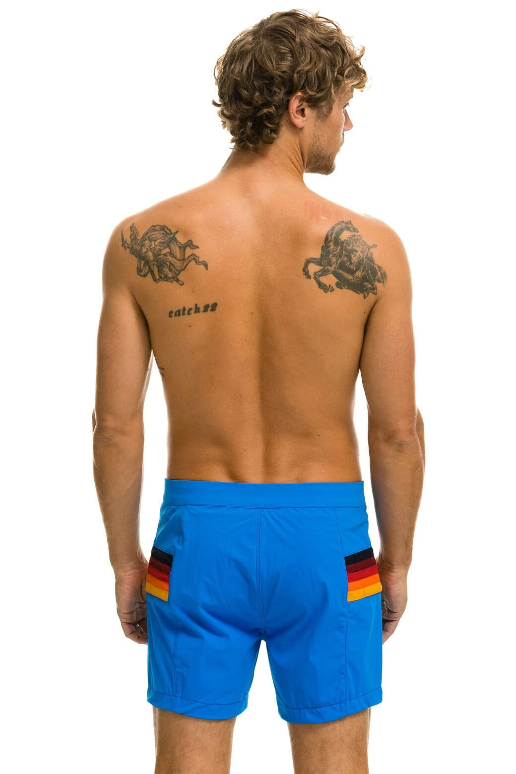 MEN'S HORIZONTAL 5 STRIPE FLEX SHORTS - PARROT BLUE - Image 4