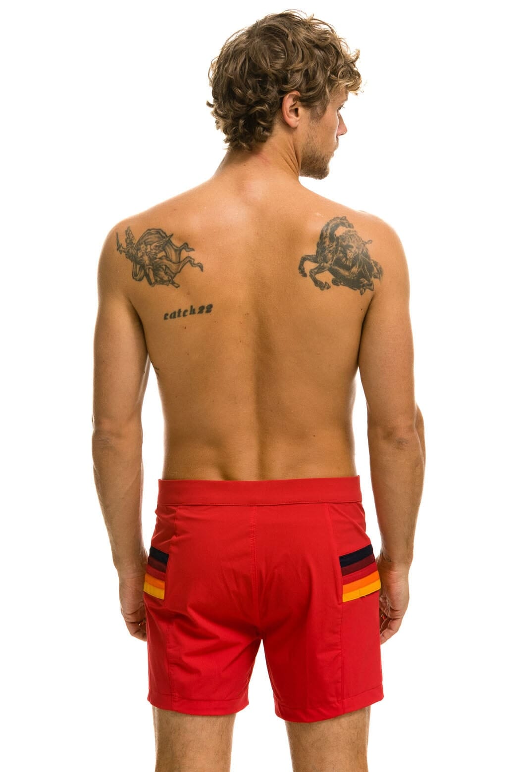 MEN'S HORIZONTAL 5 STRIPE FLEX SHORTS - RED - Image 4
