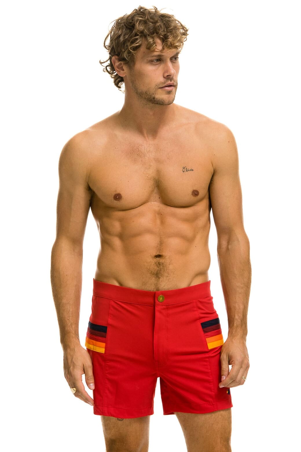 MEN'S HORIZONTAL 5 STRIPE FLEX SHORTS - RED - Image 5