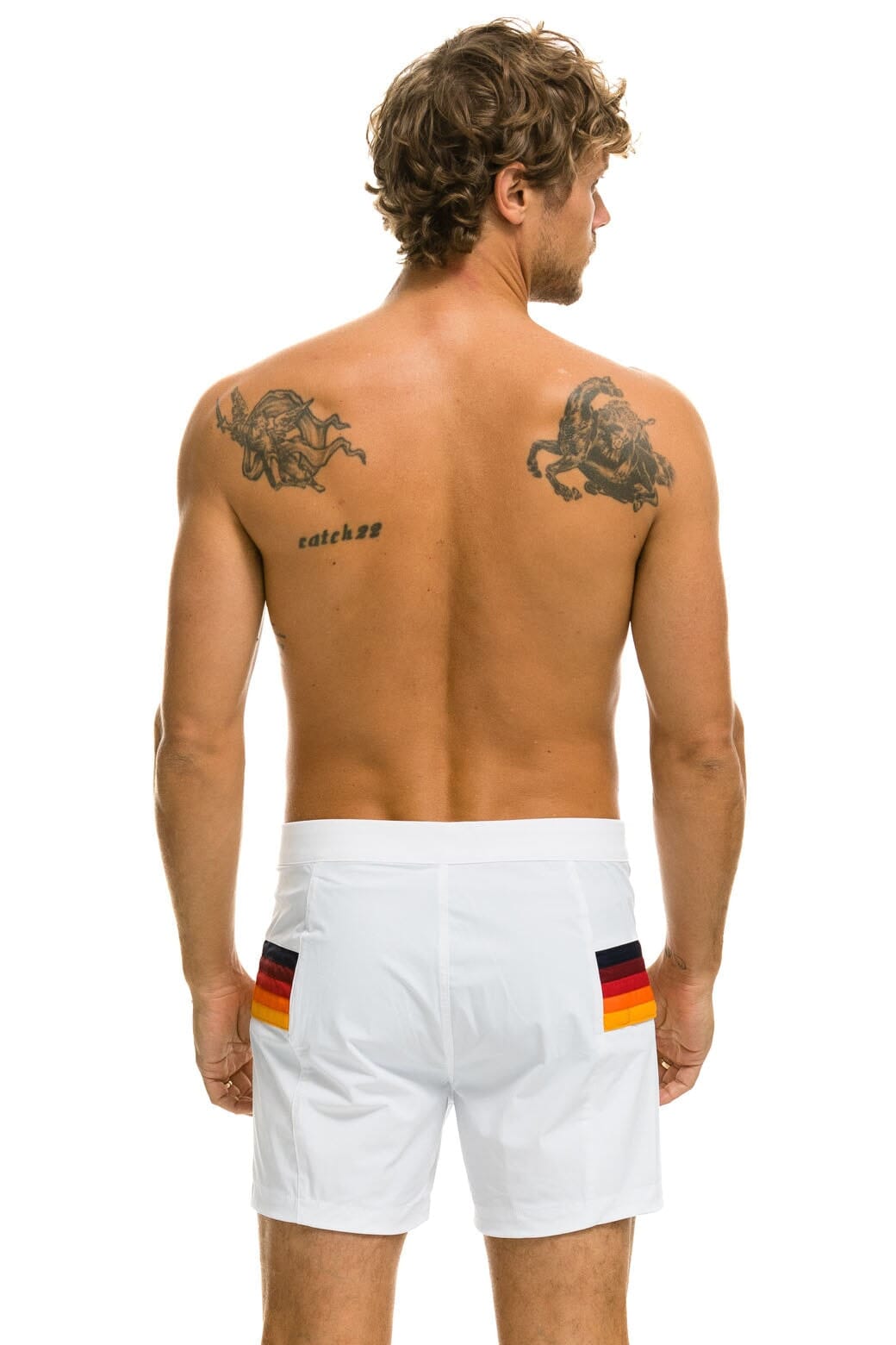 MEN'S HORIZONTAL 5 STRIPE FLEX SHORTS - WHITE - Image 4