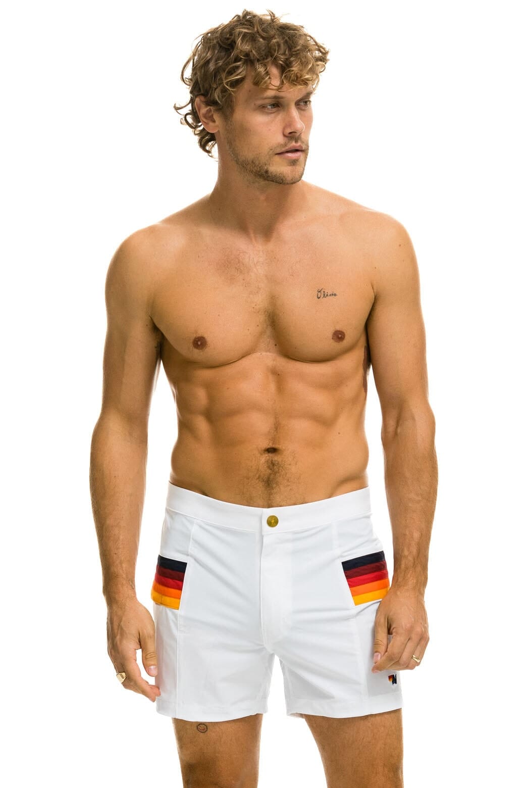 MEN'S HORIZONTAL 5 STRIPE FLEX SHORTS - WHITE - Image 5