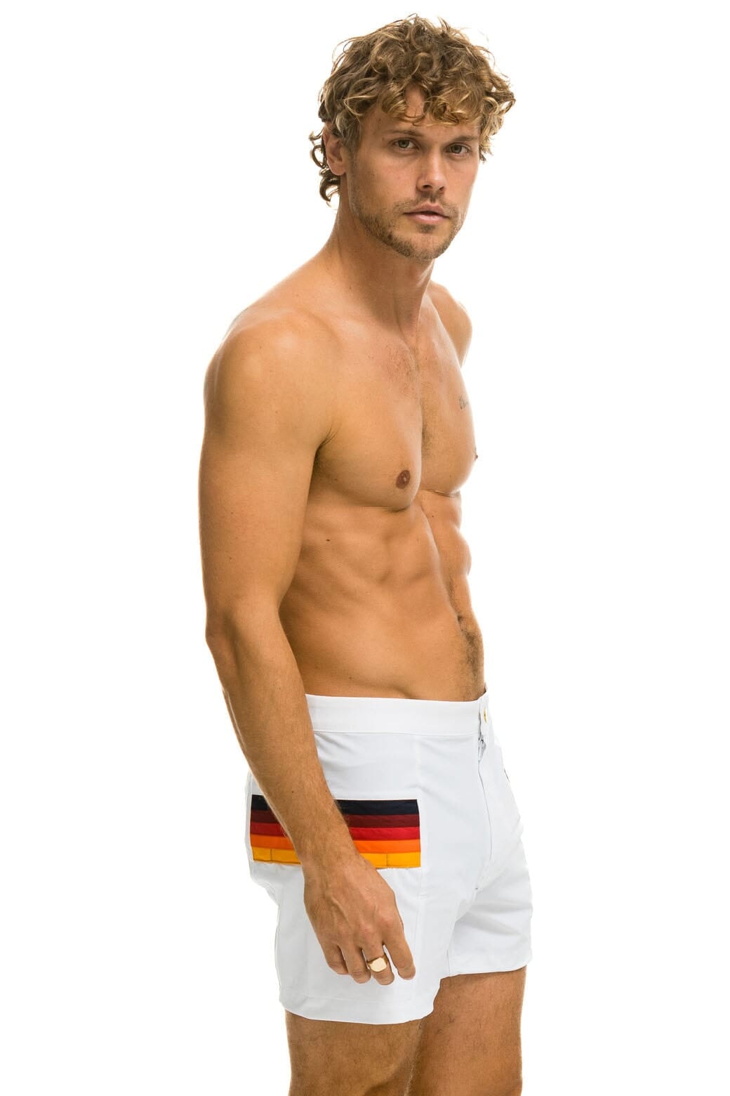 MEN'S HORIZONTAL 5 STRIPE FLEX SHORTS - WHITE - Image 3