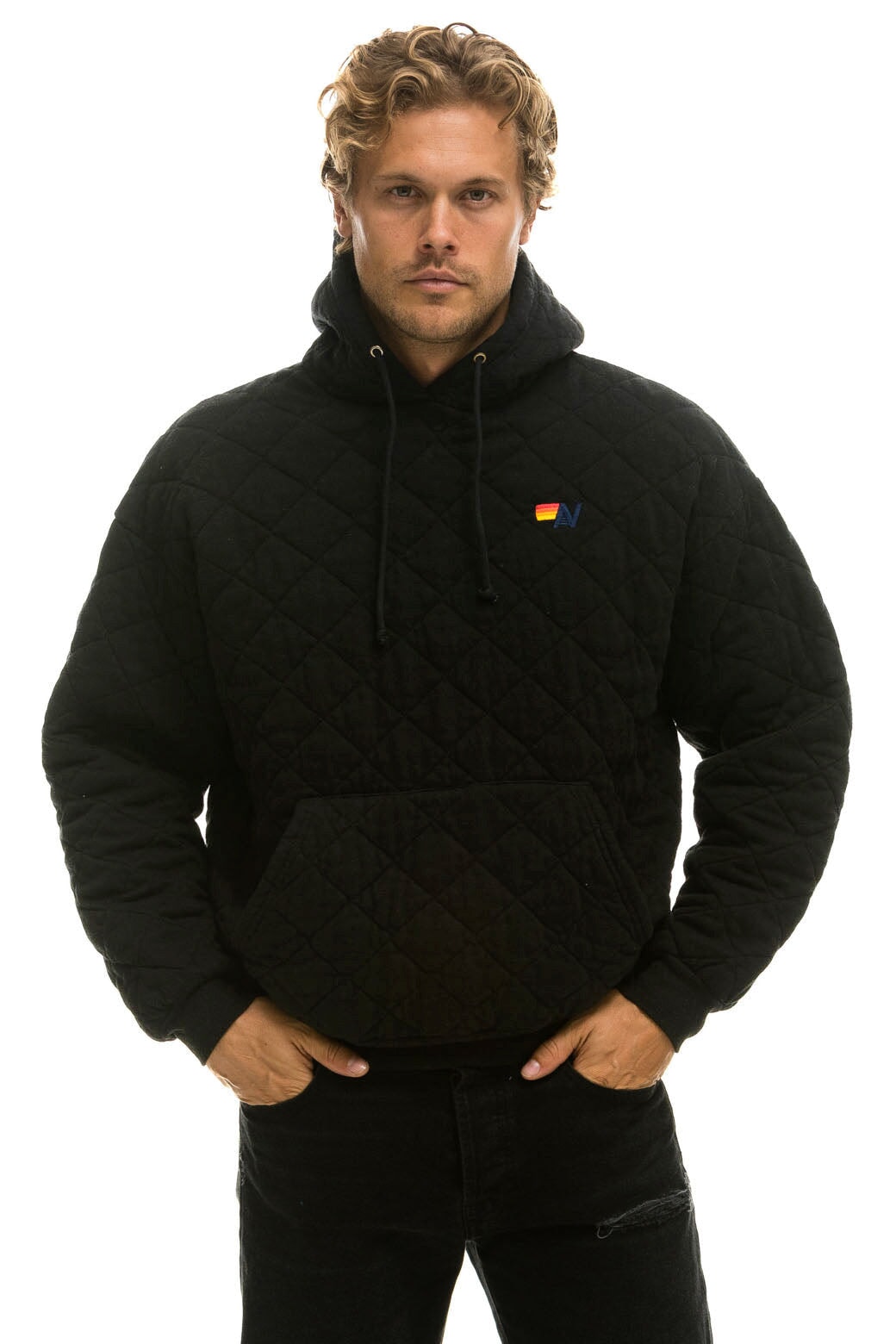 QUILTED RELAXED PULLOVER HOODIE - BLACK - Image 2