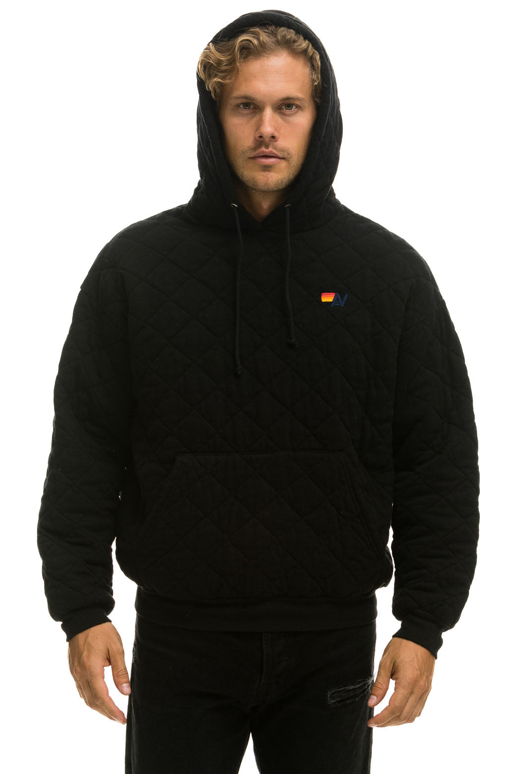 QUILTED RELAXED PULLOVER HOODIE - BLACK - Image 6