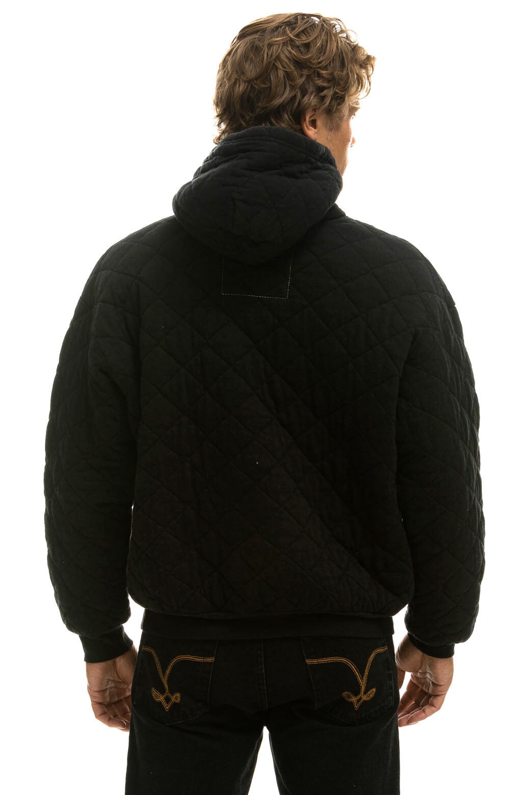 QUILTED RELAXED PULLOVER HOODIE - BLACK - Image 8