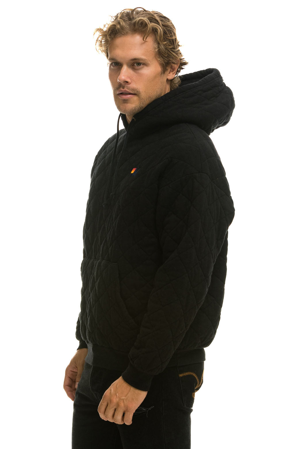 QUILTED RELAXED PULLOVER HOODIE - BLACK - Image 4