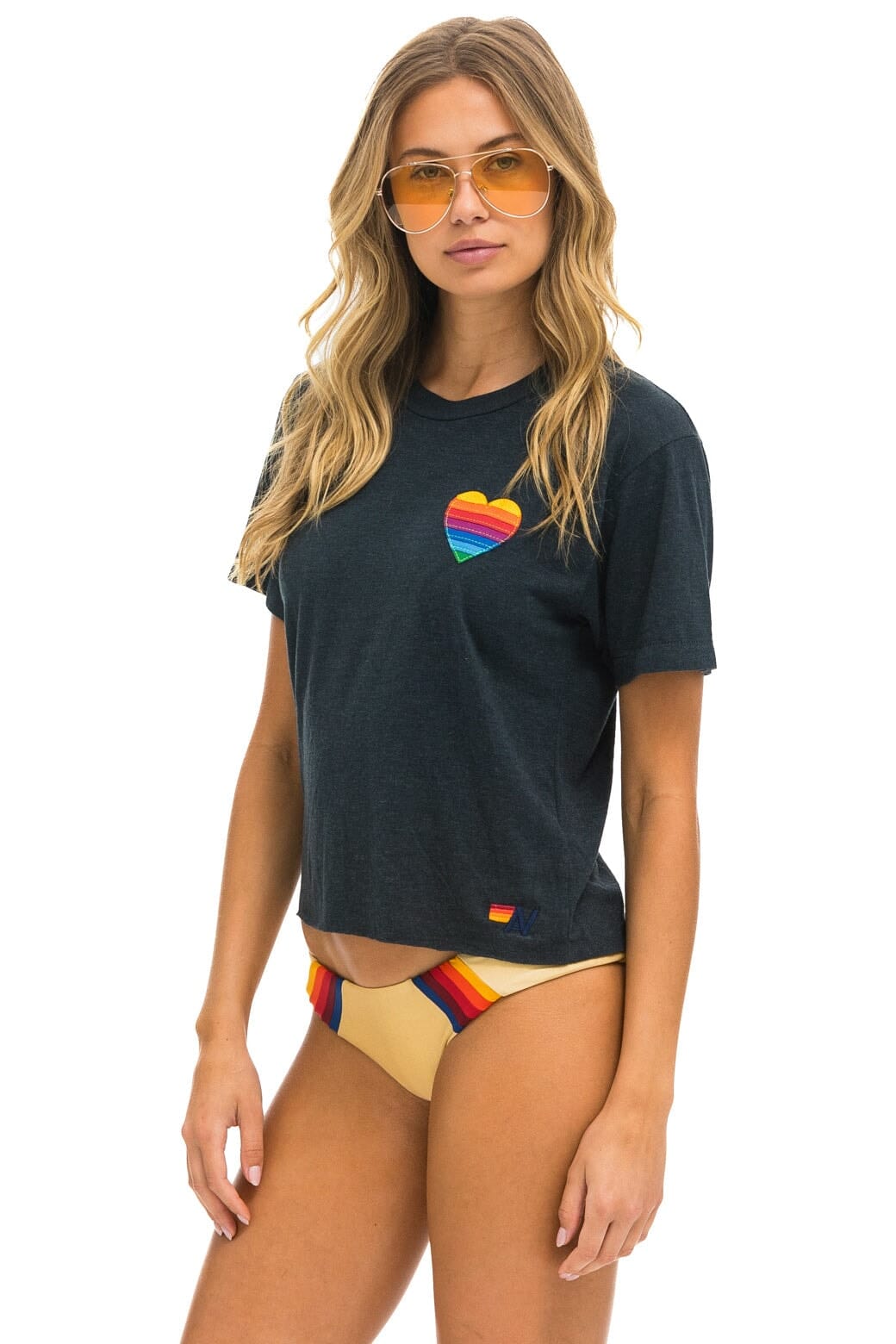 RAINBOW HEART STITCH BOYFRIEND TEE - CHARCOAL - Image 2