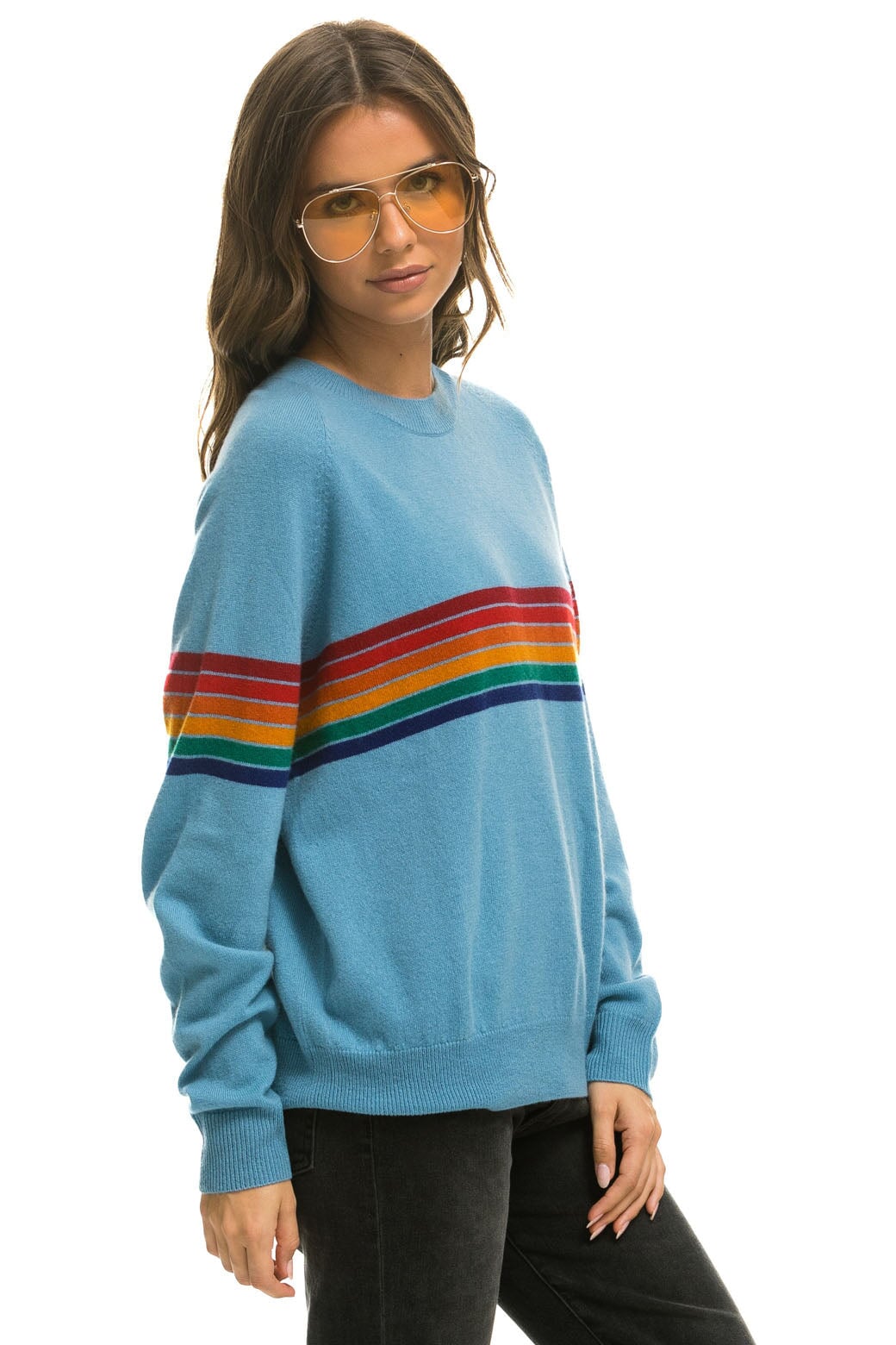 RAINBOW STRIPE 6 UNISEX LIGHT CASHMERE SWEATER - OCEAN - Image 7