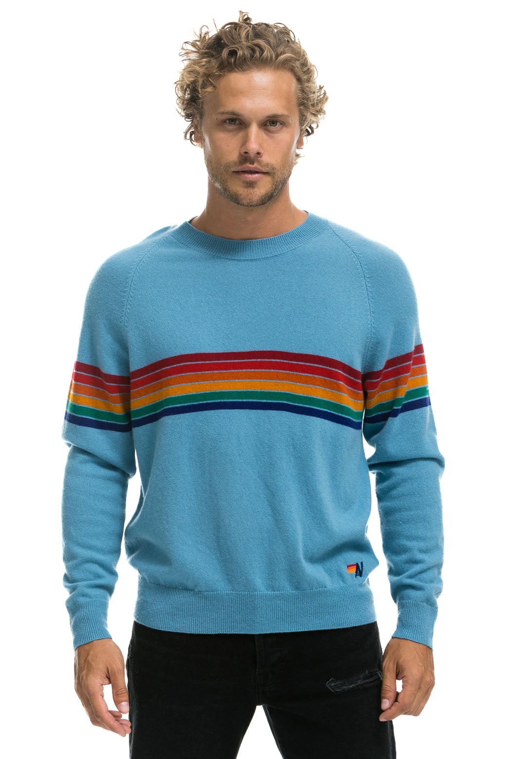 RAINBOW STRIPE 6 UNISEX LIGHT CASHMERE SWEATER - OCEAN - Image 4