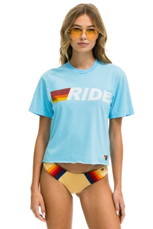 RIDE LOGO WHITE BOYFRIEND TEE - SKY