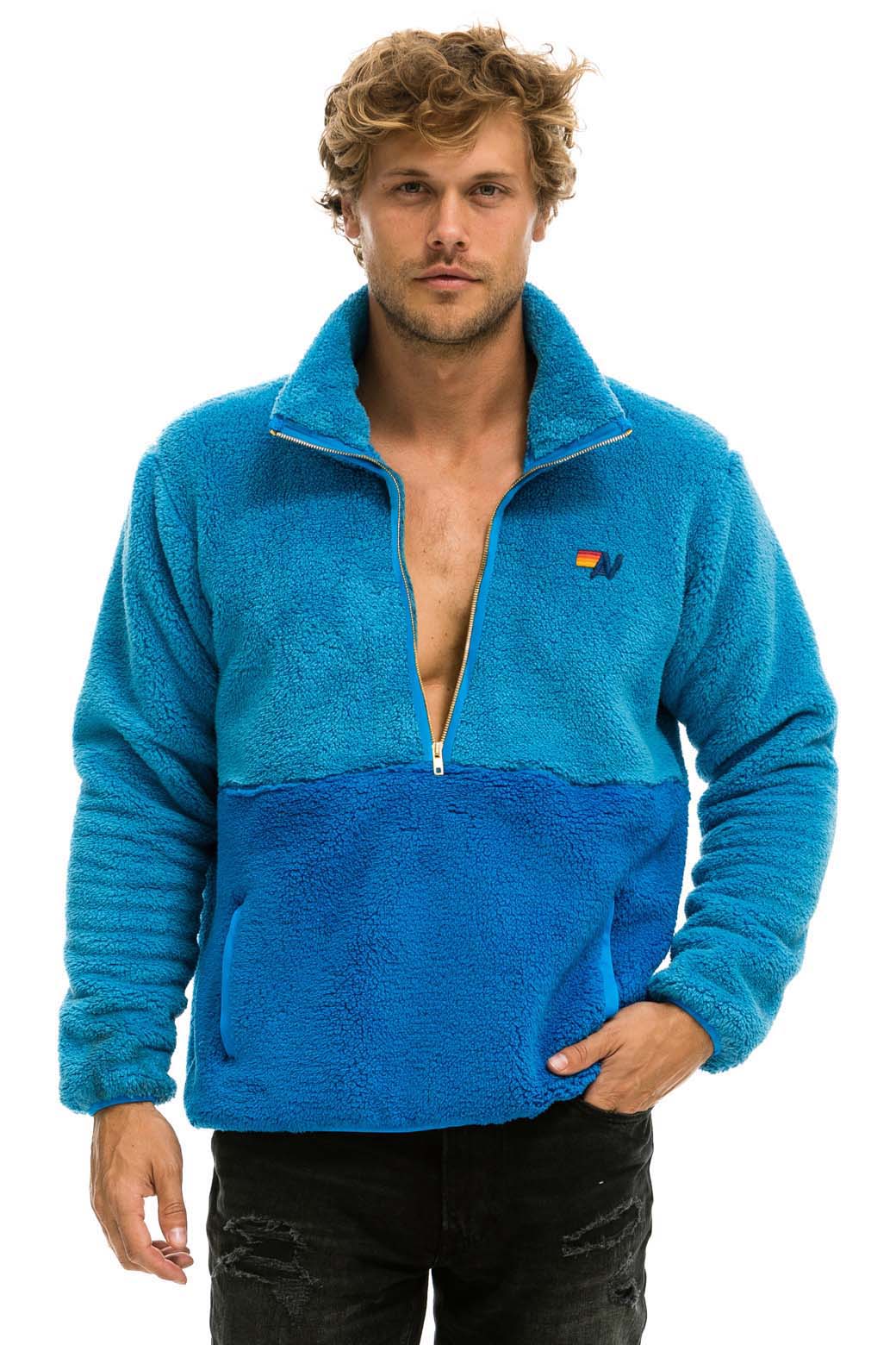 TEDDY UNISEX HALF ZIP COLOR BLOCK JACKET - OCEAN - Image 2